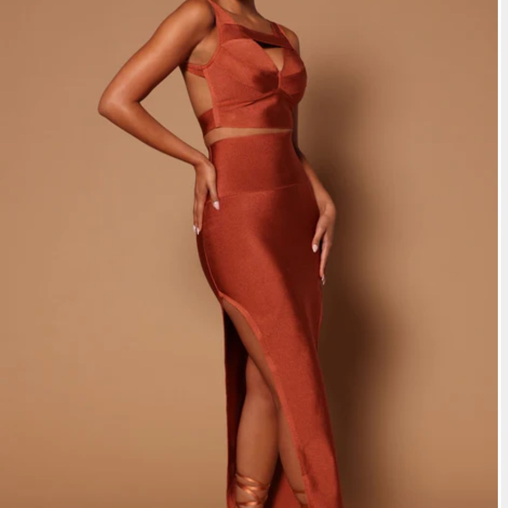 Bandage Rust Orange Two-Piece Dress Set